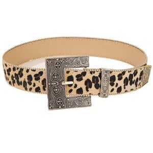 Women Leopard Print Cowboy Belt Western Cowgirl Cowboy Studded Leather 9453